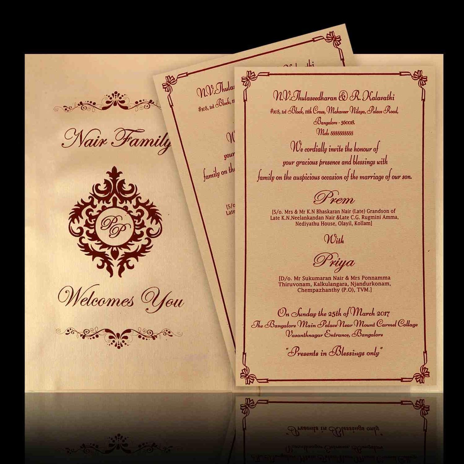 Gold Foiling Floral Theme With Gold Shading Padded Wedding Card - KNK4877-2